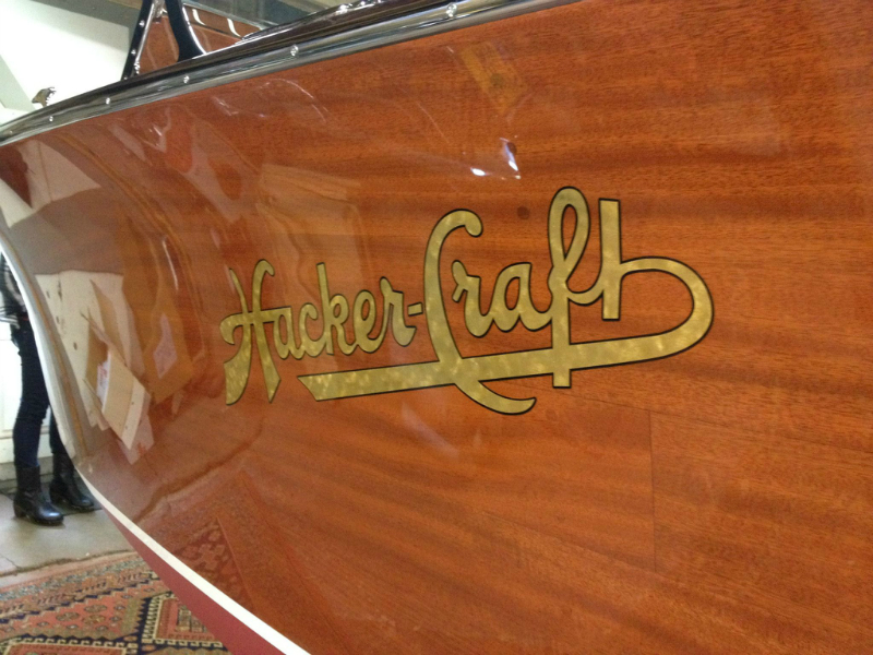 Hacker-Craft boat name gilded with gold leaf